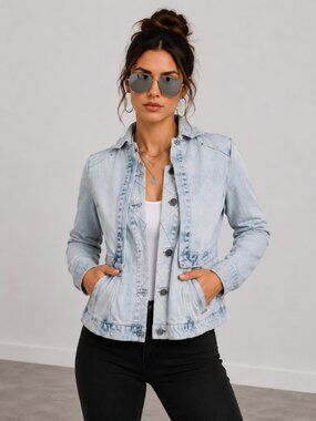 Light Wash Peplum Denim Cape Jacket Retro Jean Jacket XS NWT